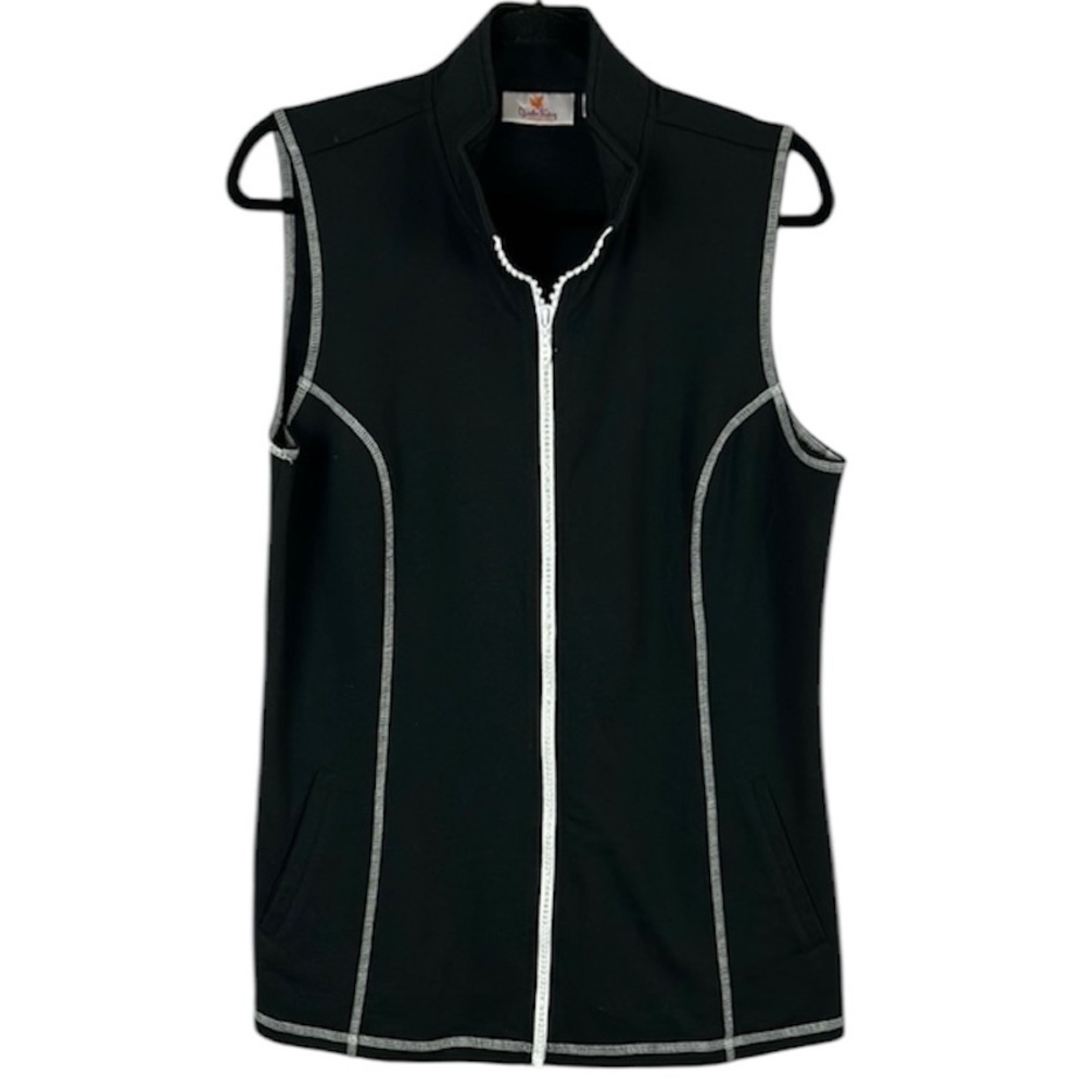 Quacker Factory Casual Cotton Blend Full Zip Embellished Vest Medium Black